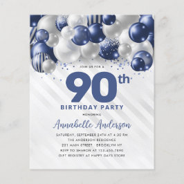 Goedkope Blauwe Zilveren Ballon Glitter 90ste Verj Flyer