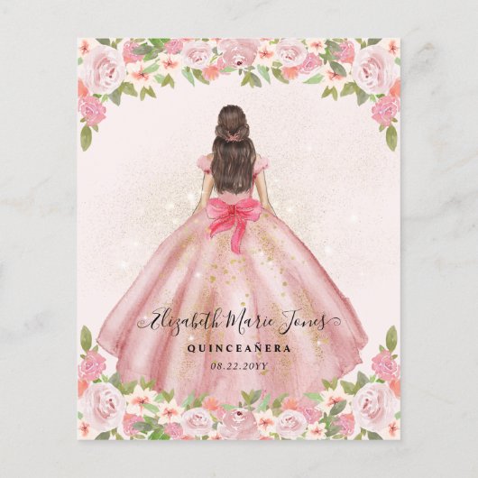 Goedkope Bloemen Blush Roze Goud Prinses Quinceane Flyer (Achterkant)