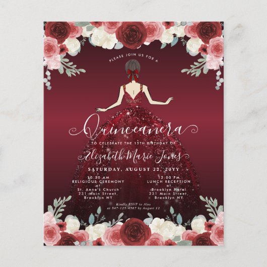 Goedkope Bloemen Bourgondische rode jurk jurk quin Flyer (Voorkant)