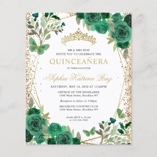 Goedkope Bloemen Groen Goud Tiara Quinceañera Invi Flyer (Voorkant)