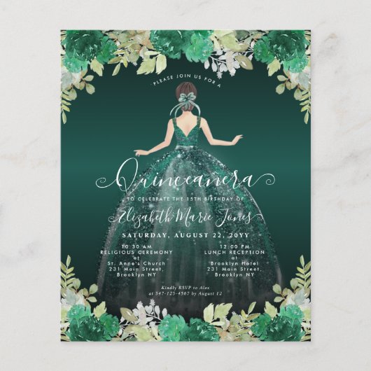 Goedkope Bloemen Groene Jurk Gown Quinceanera Uitn Flyer (Voorkant)