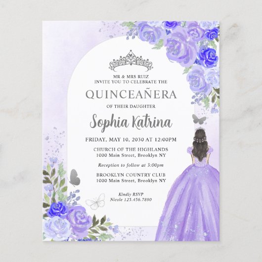 Goedkope Bloemen Paarse Violet Prinses Quinceanera Flyer (Voorkant)