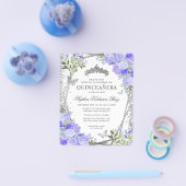 Goedkope Bloemen Paarse zilveren Quinceañera Invit Flyer (Enkel)