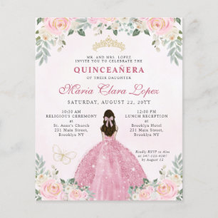 Goedkope Blush Pink Gold Floral Prinses Quinceañer Flyer