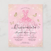 Goedkope Blush Pink Gold Gown Quinceanera Uitnodig Flyer (Voorkant)