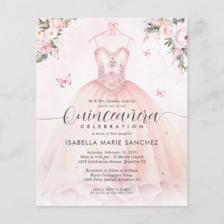 Goedkope Blush Roze Bloemen Prinses Gown Quinceane Flyer