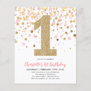 Goedkope Blush Roze Goud Confetti Meisje 1e Verjaa Flyer