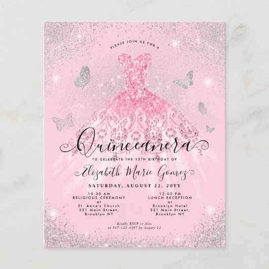 Goedkope Blush Roze Zilveren Gown Quinceanera Uitn Flyer (Voorkant)