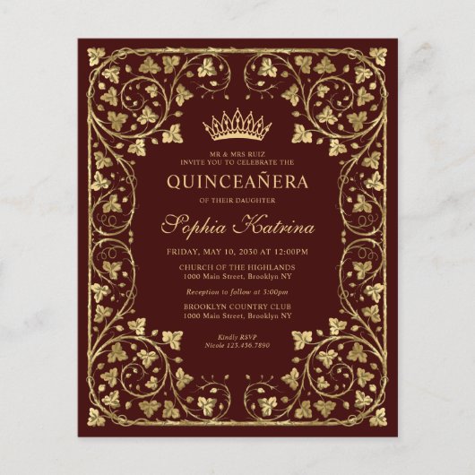 Goedkope  Bourgogne rood goud Tiara Quinceanera Flyer (Voorkant)