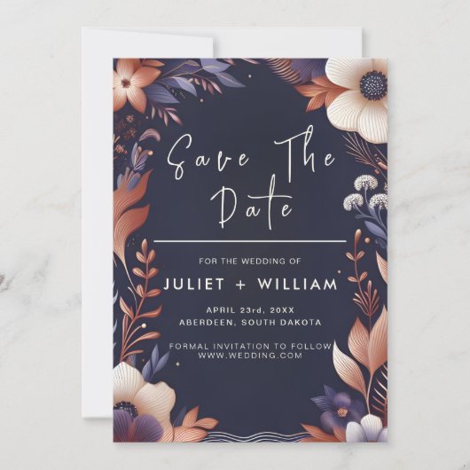 Goedkope Budget Stijlvolle Navy Blue Bruiloft Save The Date (Voorkant)