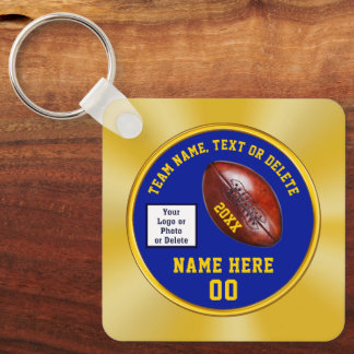 Goedkope cadeaus voor voetbalteams. Blauw en goud Sleutelhanger