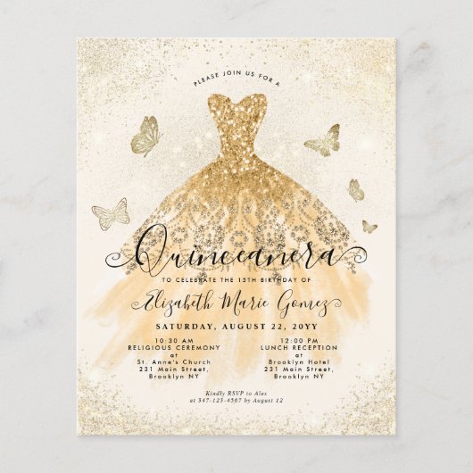 Goedkope Classic Light Gold Gown Quinceanera Uitno Flyer (Voorkant)