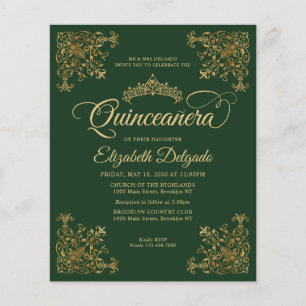 Goedkope  Emerald Groen Goud Lijst Quinceanera Flyer
