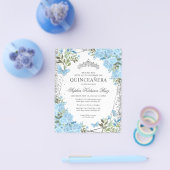 Goedkope Floral Dusty Blue Silver Quinceañera Invi Flyer (Enkel)