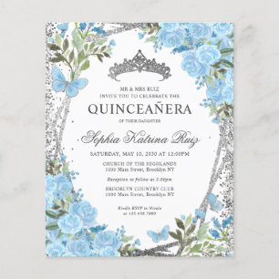 Goedkope Floral Dusty Blue Silver Quinceañera Invi Flyer