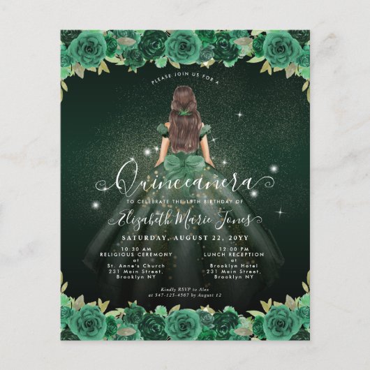 Goedkope Floral Groene Prinses Verjaardag Quincean Flyer (Voorkant)