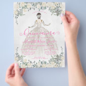 Goedkope Floral Ivoor Hot Pink Princess Quinceaner Flyer (Hand)
