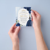 Goedkope Floral Navy Blauw Goud Prinses Quinceaner Flyer (Hand)