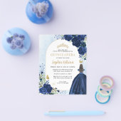 Goedkope Floral Navy Blauw Goud Prinses Quinceaner Flyer (Enkel)