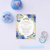 Goedkope Floral Navy Blauw Goud Quinceañera Invite Flyer (Enkel)