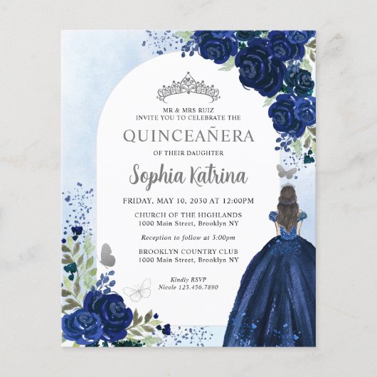Goedkope Floral Navy Blue Zilveren Prinses Quincea Flyer (Voorkant)