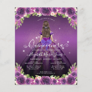Goedkope Floral Paarse gouden prinses Quinceanera Flyer