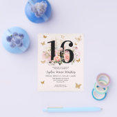 Goedkope Floral Pink Gold Butterfly Sweet 16 Verja Flyer (Enkel)