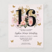 Goedkope Floral Pink Gold Butterfly Sweet 16 Verja Flyer (Voorkant)