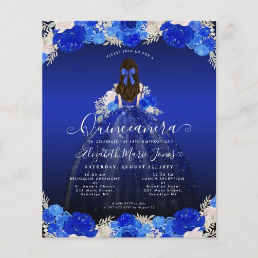 Goedkope Floral Royal Blue Dress Quinceanera Uitno Flyer (Voorkant)
