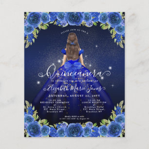 Goedkope Floral Royal Blue Gold Prinses Quinceaner Flyer