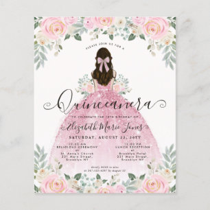 Goedkope Floral roze prinses Tiara jurk Quinceaner Flyer