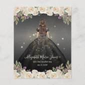 Goedkope Floral Zwart Grijs Goud Prinses Quinceane Flyer (Achterkant)