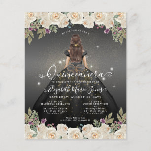 Goedkope Floral Zwart Grijs Goud Prinses Quinceane Flyer