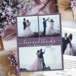 Goedkope Foto Collage Mauve Bruiloft Dank u Flyer<br><div class="desc">Goedkope Modern Elegant "Liefde en bedankt" Hand geschreven Script bruiloft (3) Drie foto collage Dank u gepersonaliseerde goedkope low budget flyer. Stijlvolle bruiloft dank u sjabloon met drie foto op de voorkant en 1 foto op de achterkant. ***LET OP! *** SCROLL NAAR BENEDEN VOOR MEER INFO! *** Met de tekst...</div>