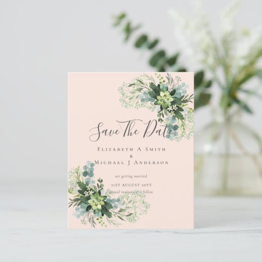 GOEDKOPE Foto Save Dates Eucalyptus Bladeren Groen (Staand voorkant)