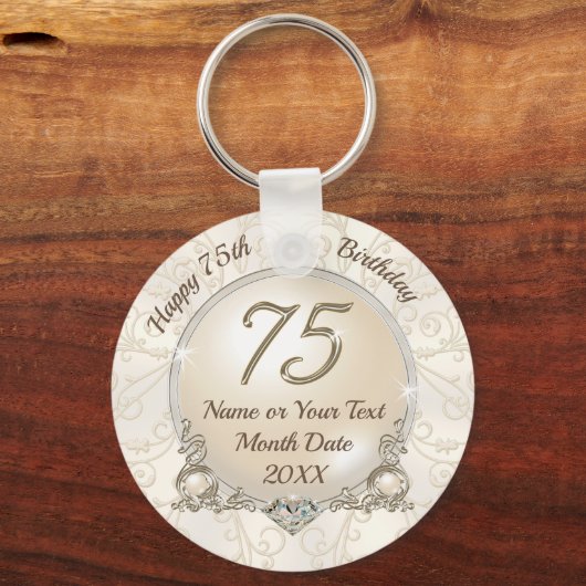 Goedkope geweldige Custom, 75th Birthday Party Fav Sleutelhanger (Voorkant)