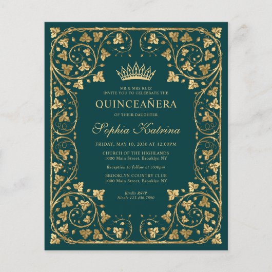 Goedkope Glam Emerald Groen Goud Tiara Quinceanera Flyer (Voorkant)