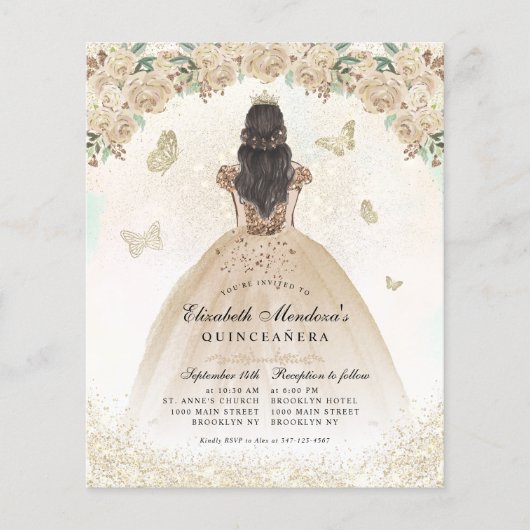 Goedkope Gouden Glitter Bloemen Prinses Quinceañer Flyer (Voorkant)