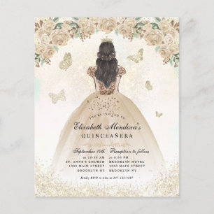 Goedkope Gouden Glitter Bloemen Prinses Quinceañer Flyer