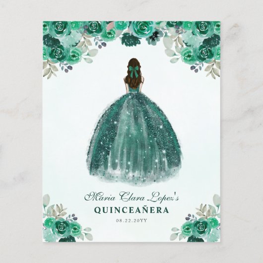 Goedkope groene gouden bloemrijke glam prinses Qui Flyer (Achterkant)