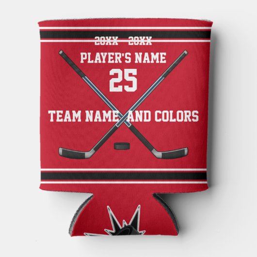 Goedkope Hockey Gifts, Uw KLEUREN en 4 TEKSTDOZEN Blikjeskoeler (Voorkant)