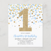 Goedkope Lichtblauw Goud Confetti Meisje 1e Verjaa Flyer (Voorkant)