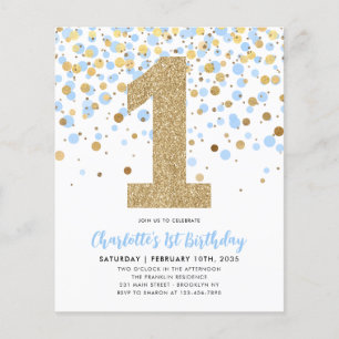 Goedkope Lichtblauw Goud Confetti Meisje 1e Verjaa Flyer