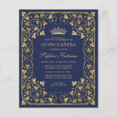 Goedkope Marine Blauw Bloemen Goud Tiara Quinceane Flyer (Voorkant)