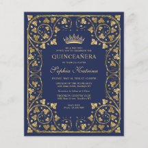 Goedkope Marine Blauw Bloemen Goud Tiara Quinceane