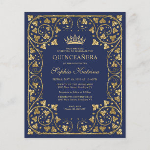 Goedkope Marine Blauw Bloemen Goud Tiara Quinceane Flyer