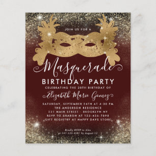 Goedkope Masquerade Bourgogne Gouden Glitter Verja Flyer