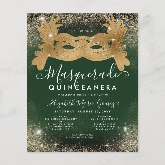 Goedkope Masquerade Smaragd Groen Gouden Glitter Q (Voorkant)