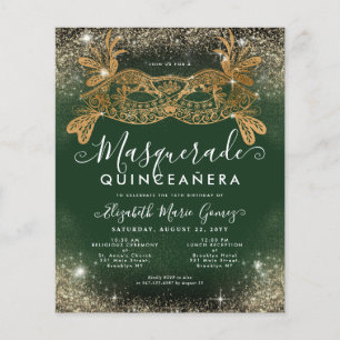 Goedkope Masquerade Smaragd Groen Gouden Glitter Q