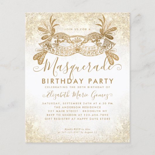 Goedkope Masquerade Wit Goud Glitter Dust Verjaard Flyer (Voorkant)